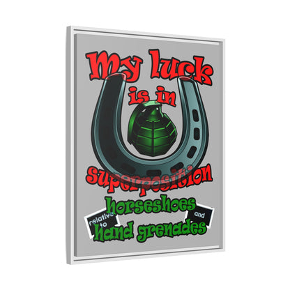 my luck - framed canvas art (light grey)