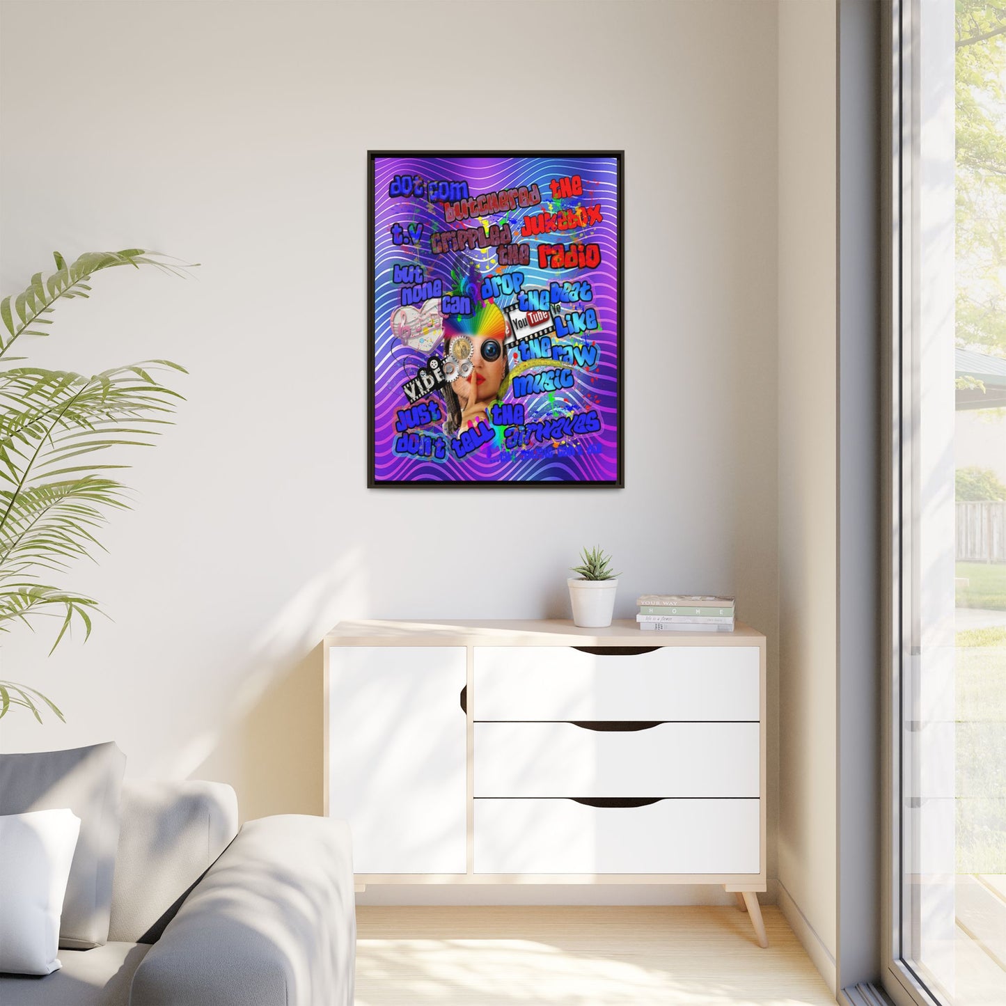 drop the beat - framed canvas art (purple wave)