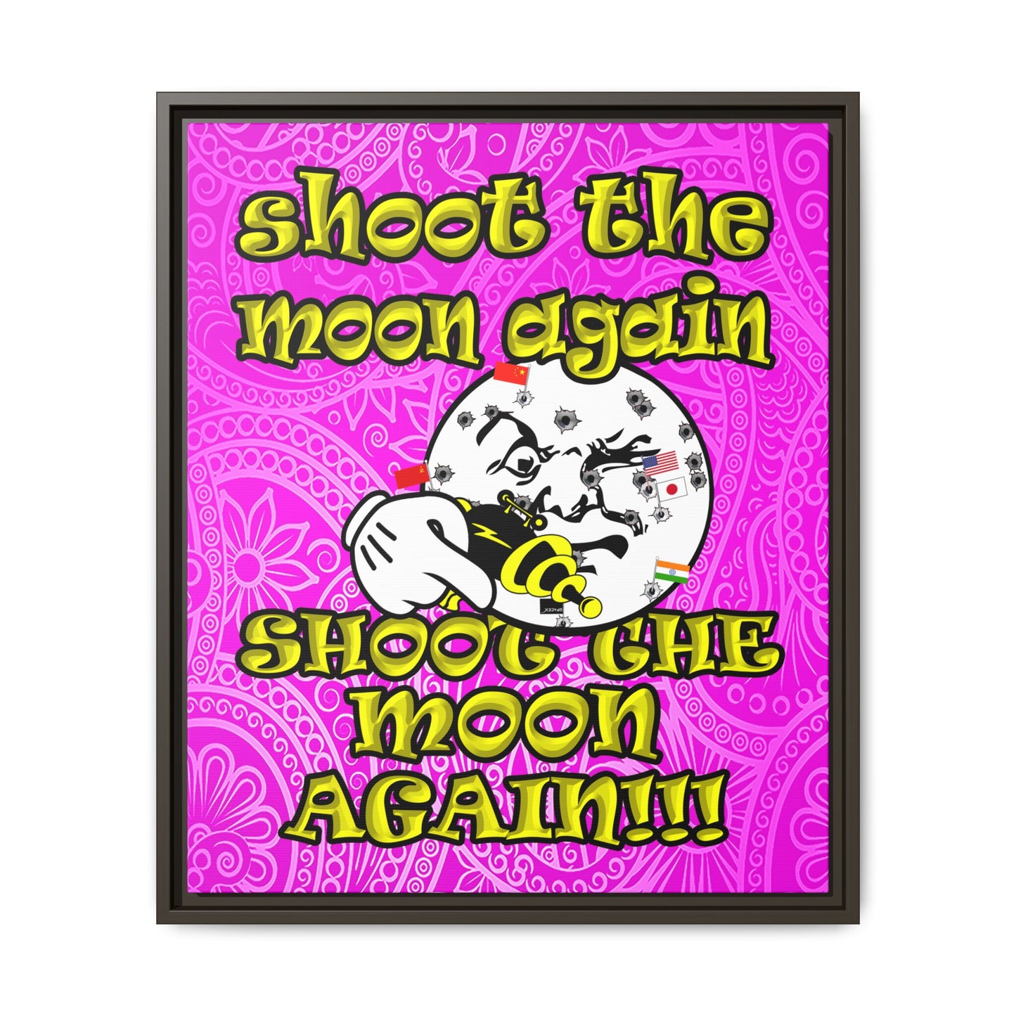 shoot the moon again - framed canvas art (pink swirl)