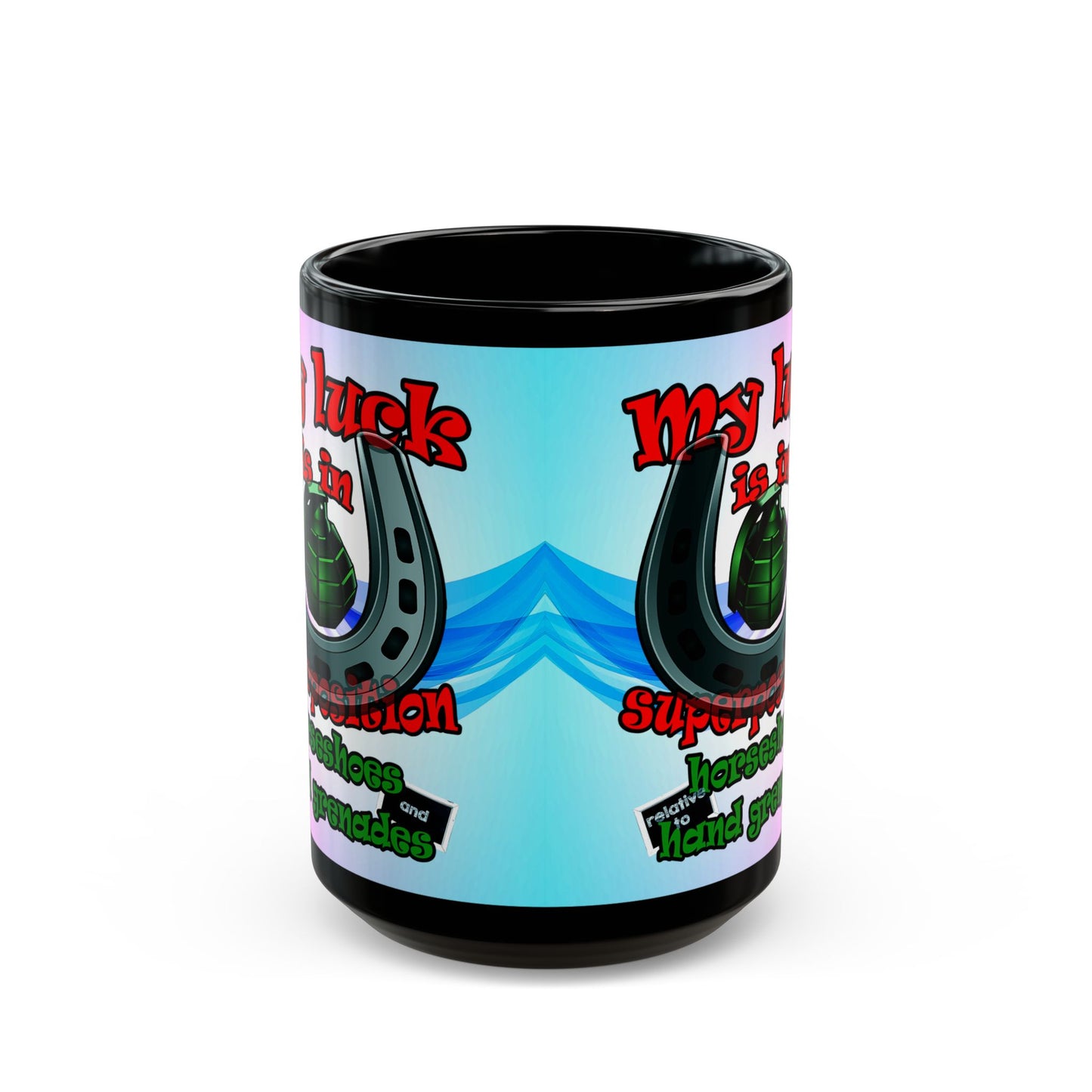 my luck - Black Mug (light blue-pink wave)