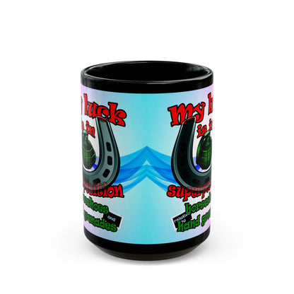 my luck - Black Mug (light blue-pink wave)