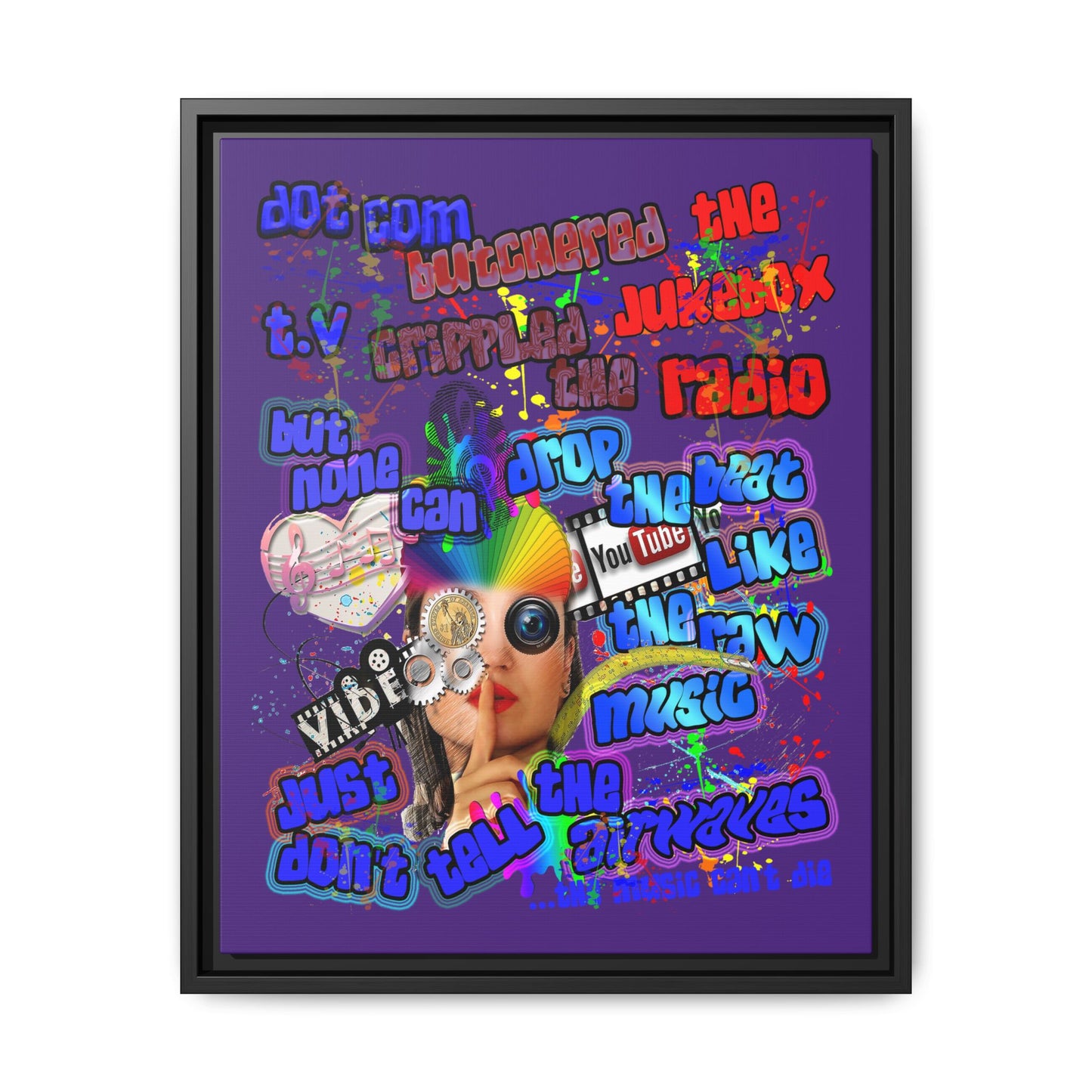 drop the beat - framed canvas art (purple)