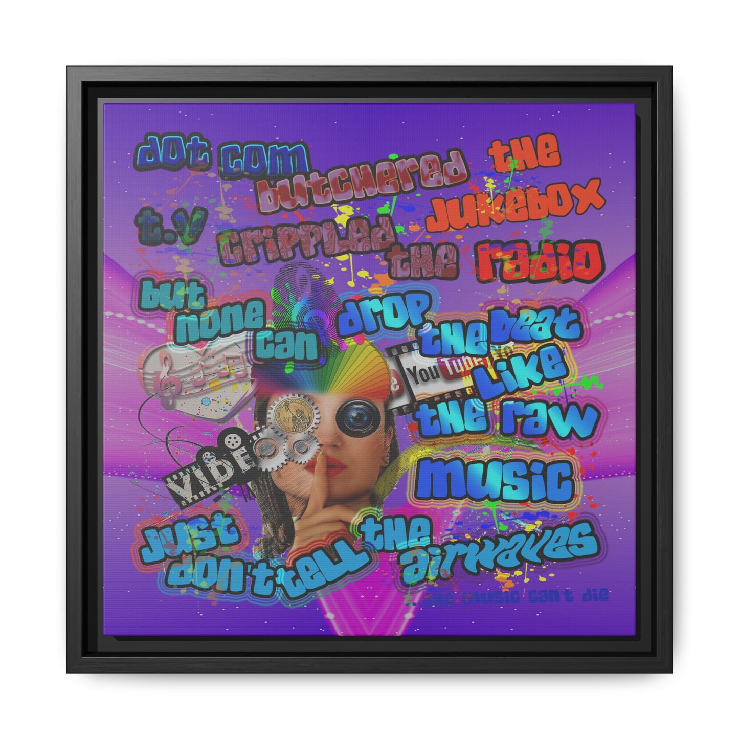 drop the beat - framed canvas art (purple-pink wave)