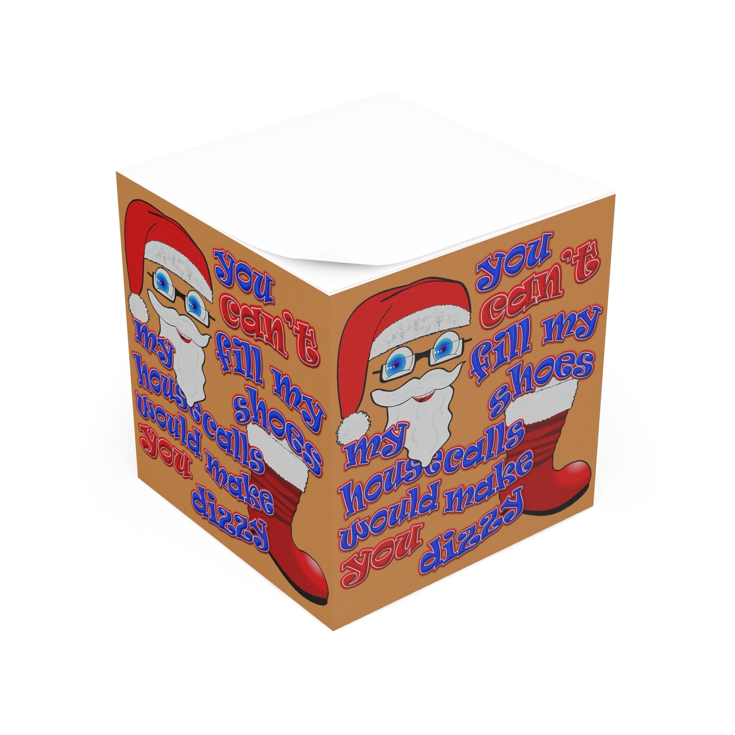 santa's shoes - note cube (light brown)