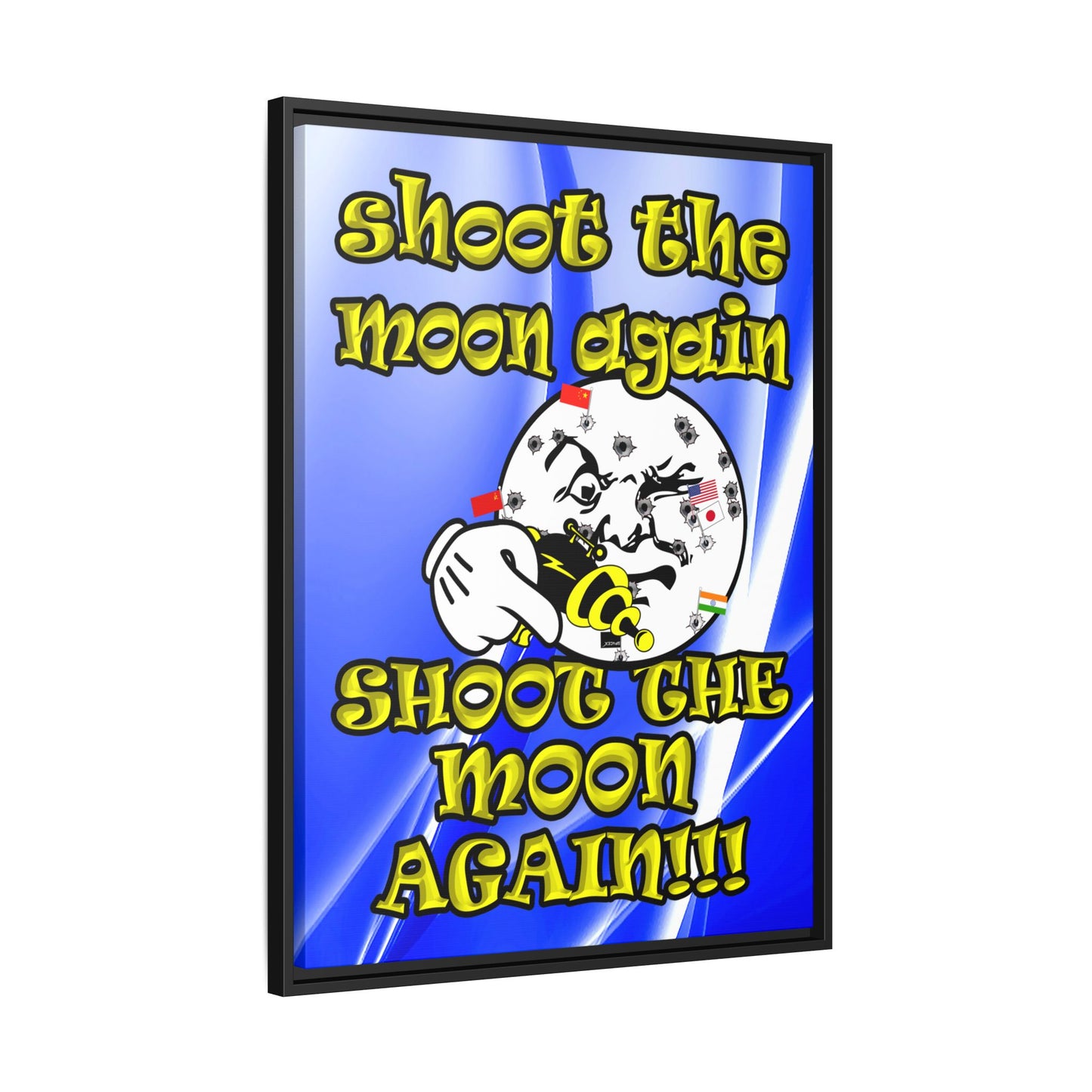 shoot the moon again - framed canvas art (blue-white wave)
