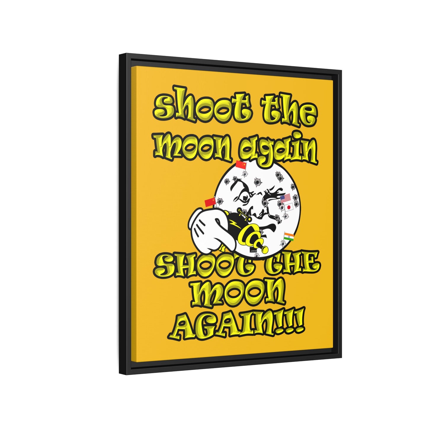shoot the moon again - framed canvas art (yellow)