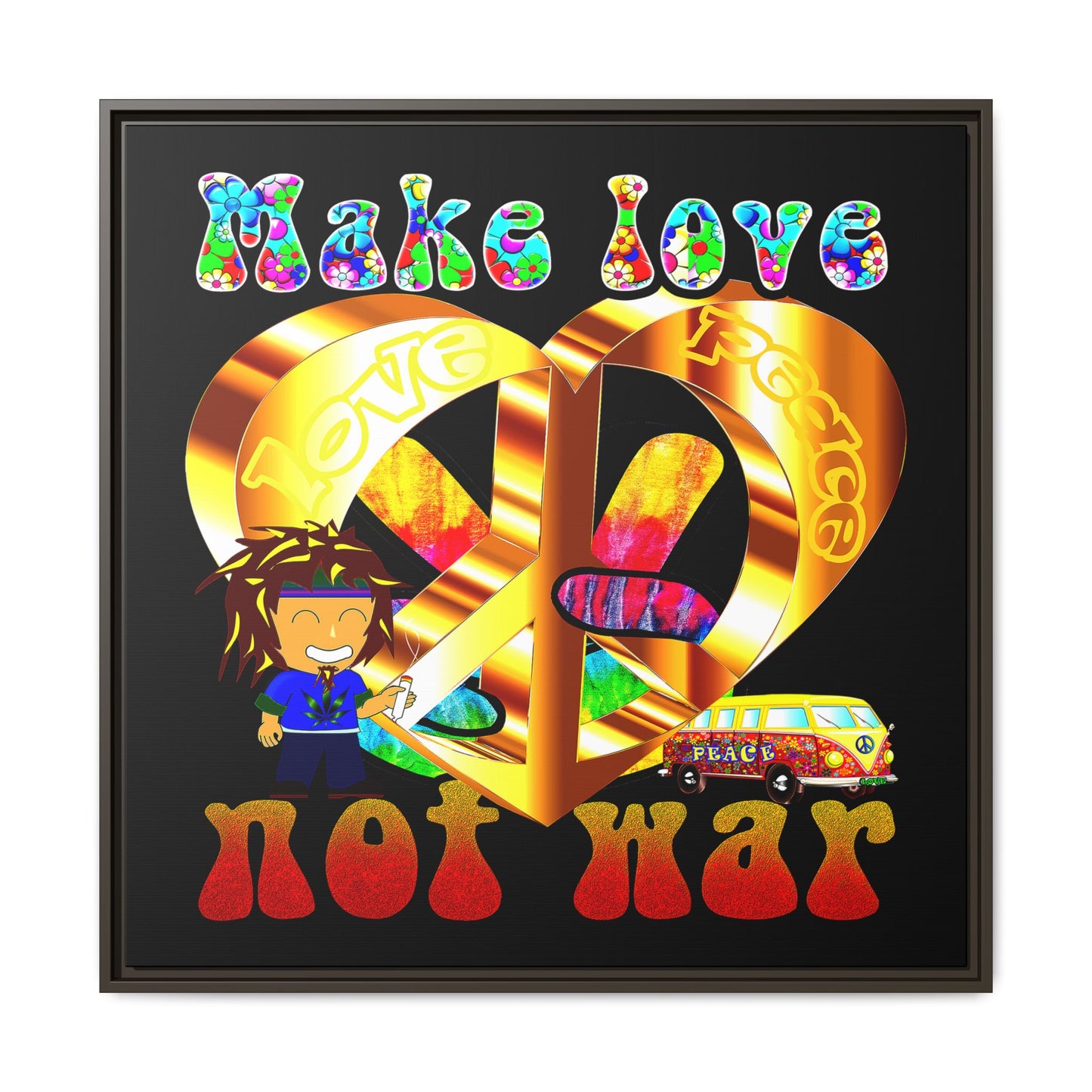 love peace - framed canvas art (black)