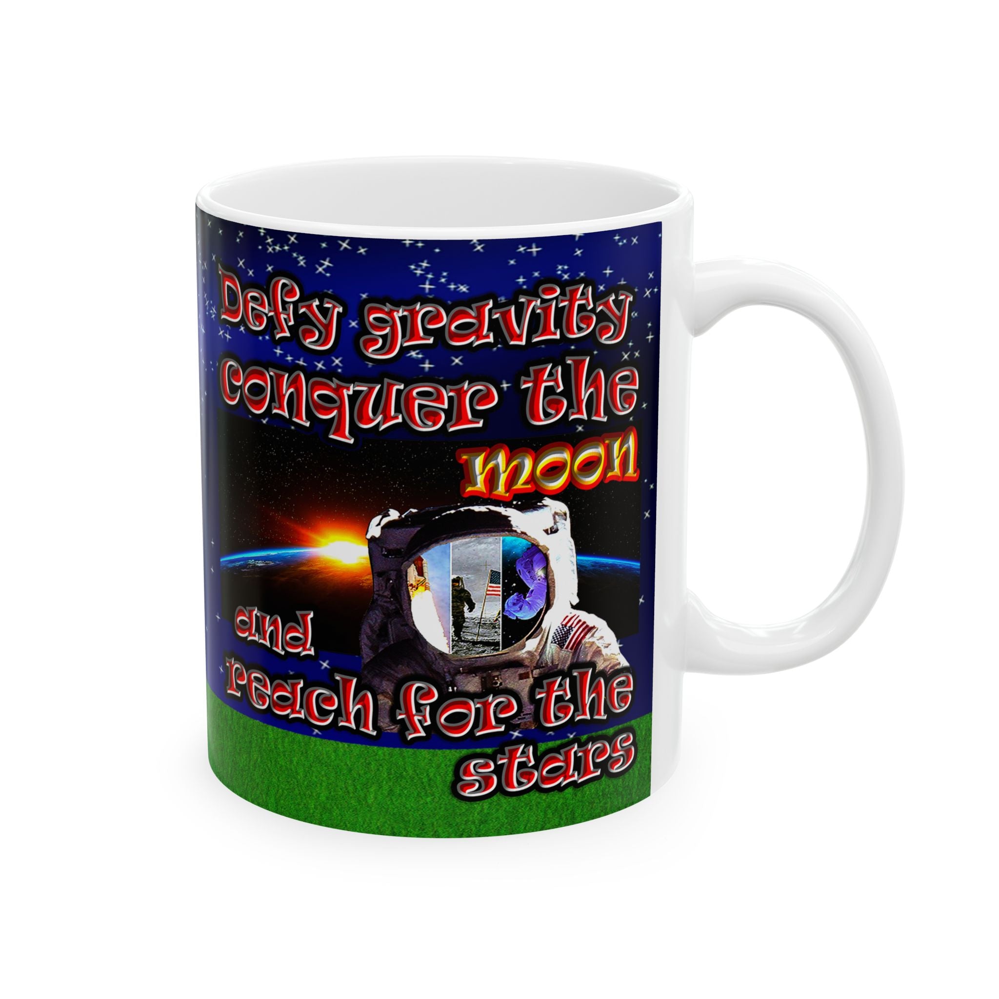 defy conquer reach - White Mug ('snoops' background)