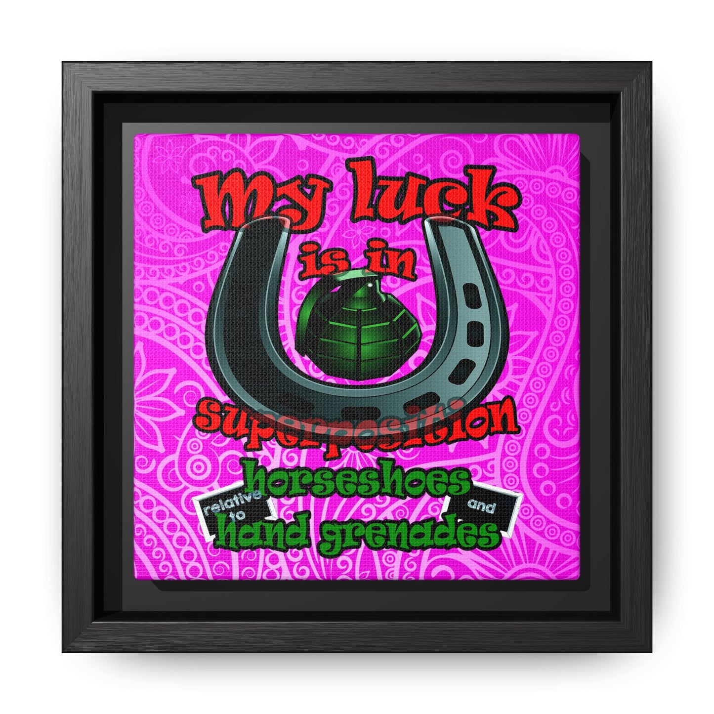 my luck - framed canvas art (pink swirl)