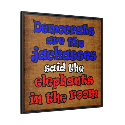 donkeys and elephants - framed canvas art (brown papyrus)