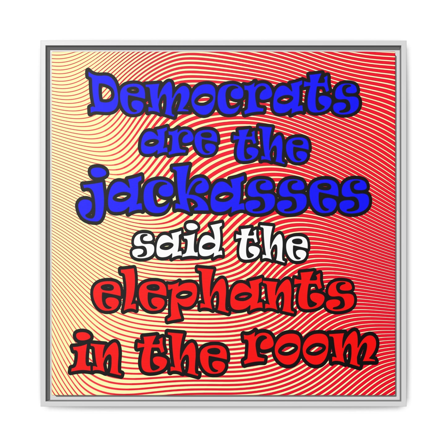 donkeys and elephants - framed canvas art (yellow-orange wave)