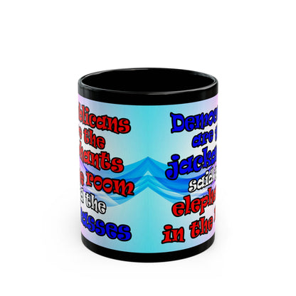 donkeys and elephants - Black Mug (light blue-pink wave)