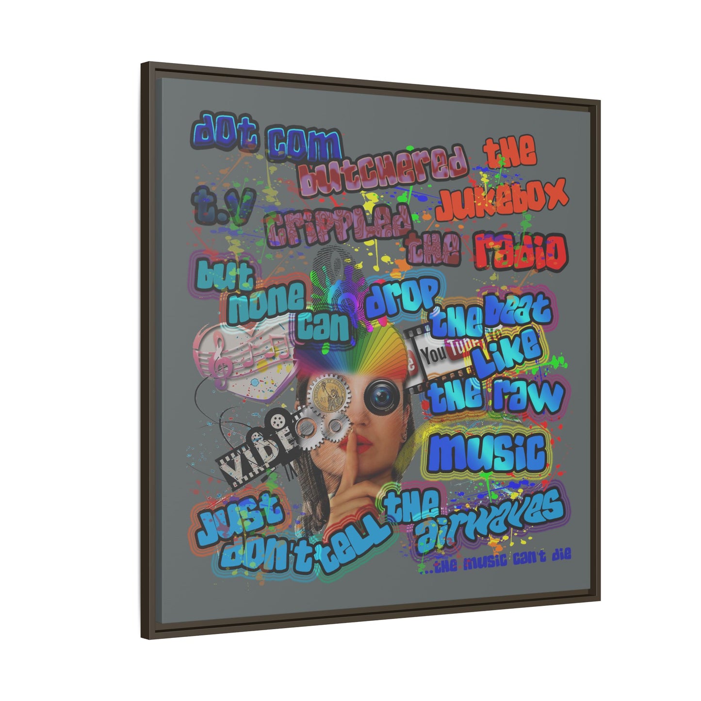 drop the beat - framed canvas art (dark grey)