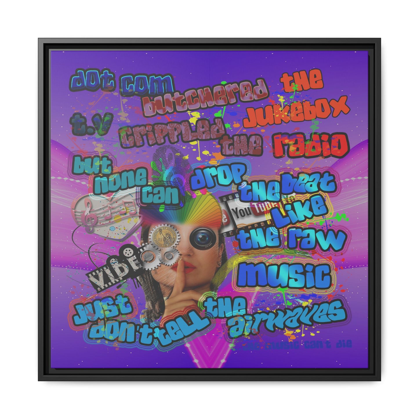 drop the beat - framed canvas art (purple-pink wave)