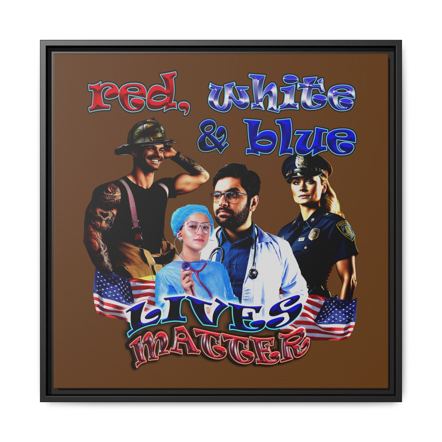 rw&b lives matter - framed canvas art (brown)