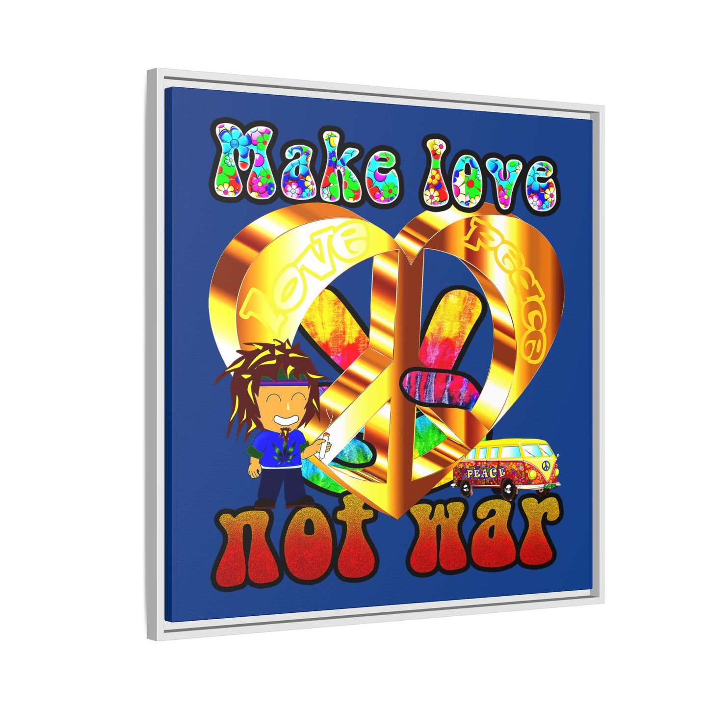 love peace - framed canvas art (dark blue)