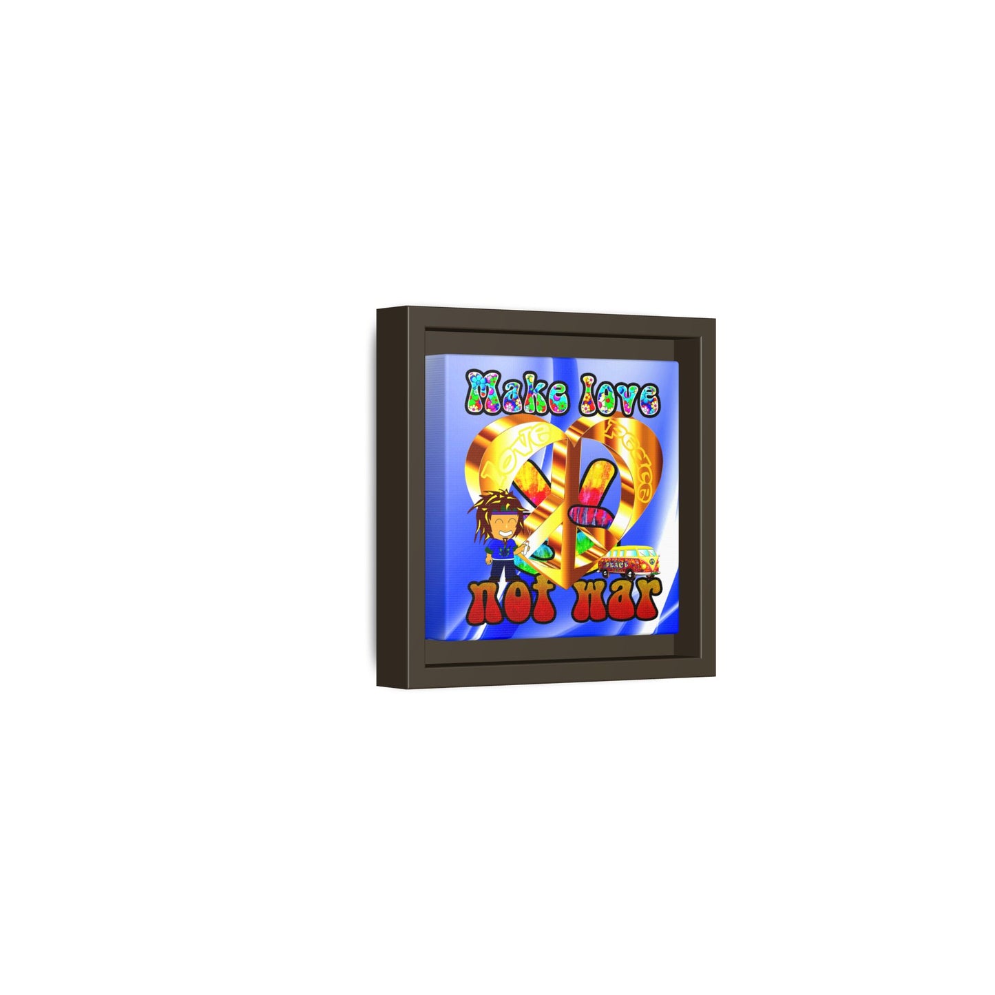 love peace - framed canvas art (blue-white wave)