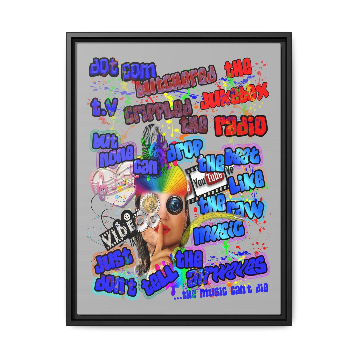 drop the beat - framed canvas art (light grey)