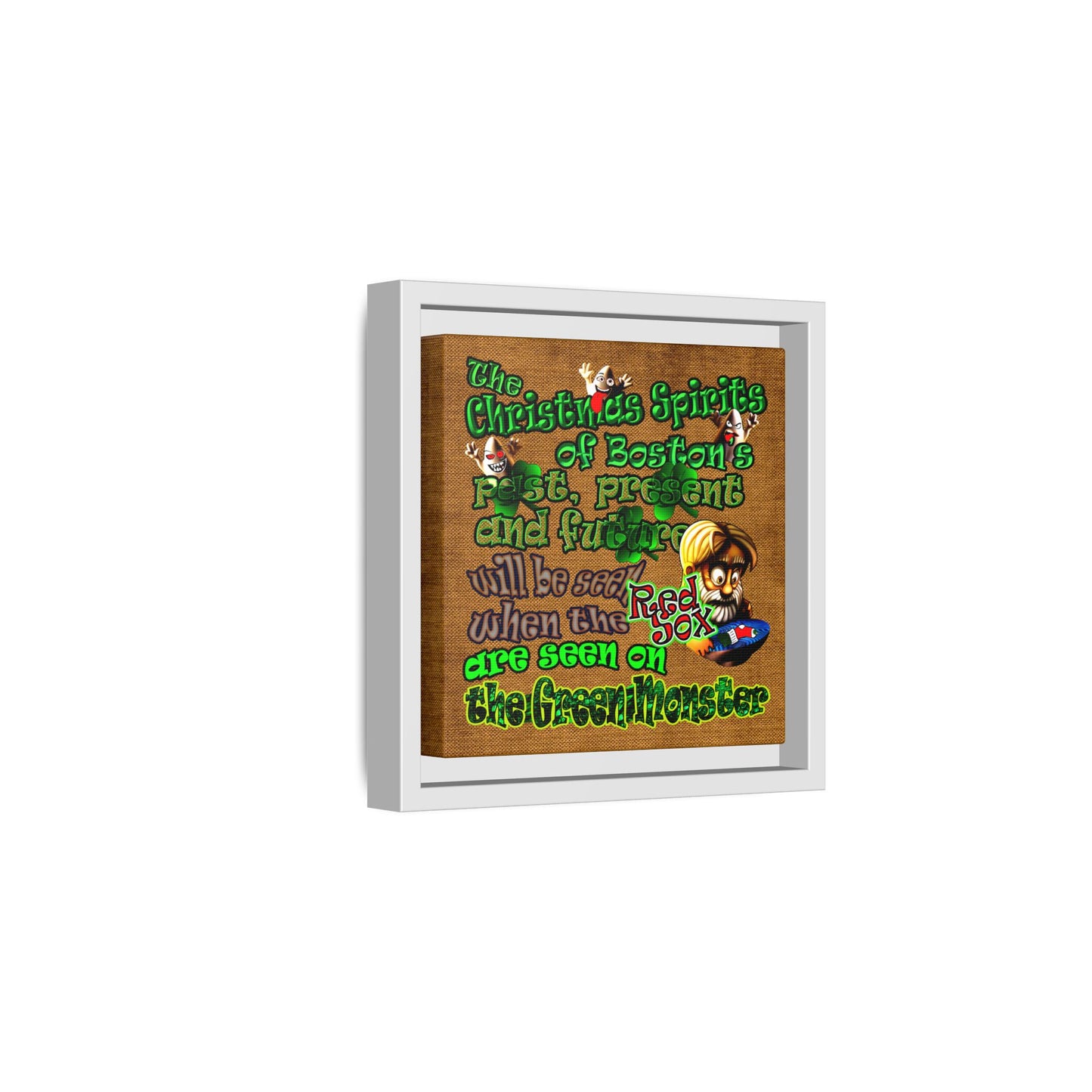 christmas spirits of boston - framed canvas art (brown papyrus)