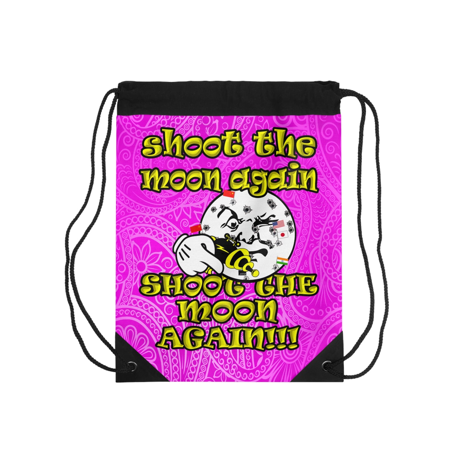 shoot the moon again - Drawstring Bag (pink swirl)