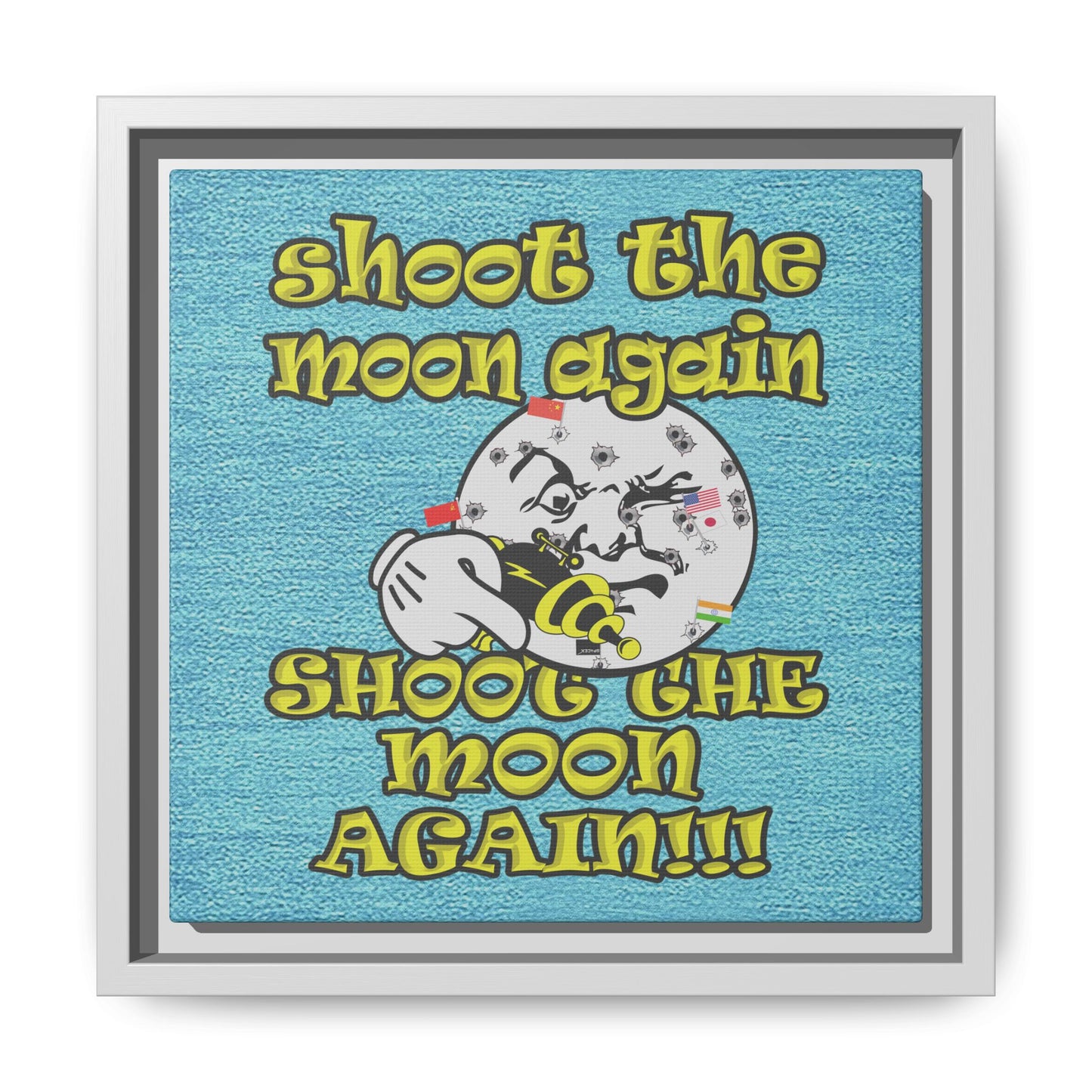 shoot the moon again - framed canvas art (faded blue)