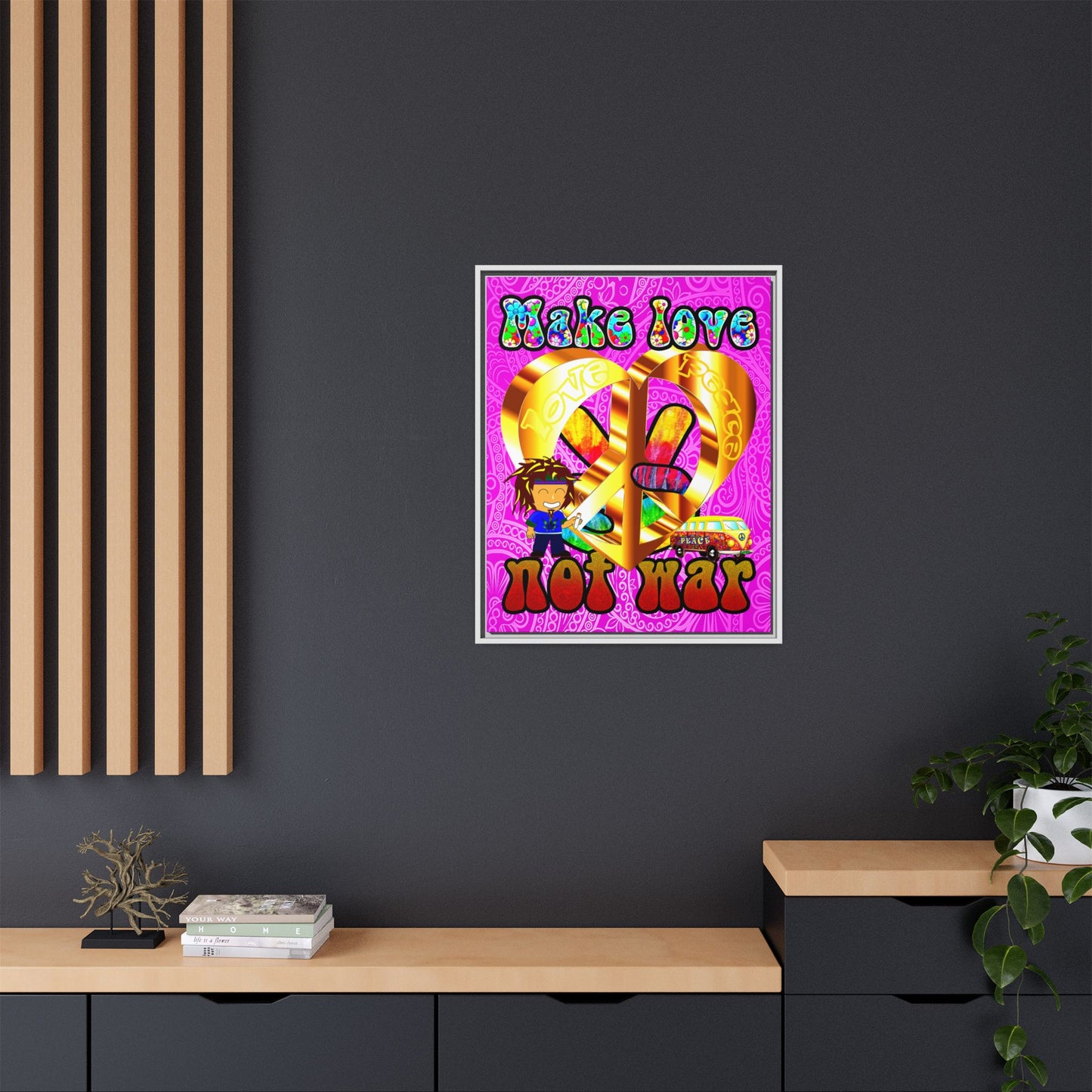 love peace - framed canvas art (pink swirl)