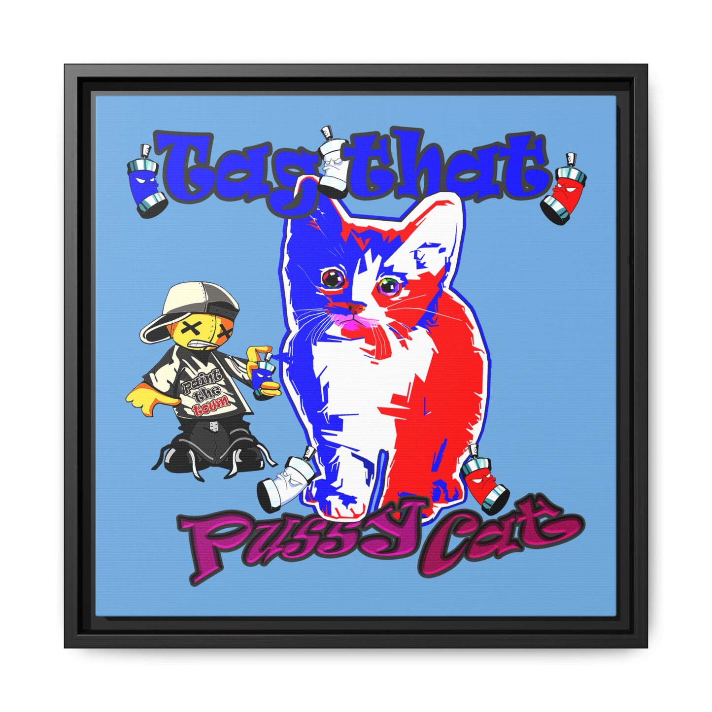 tag that - framed canvas art (light blue)