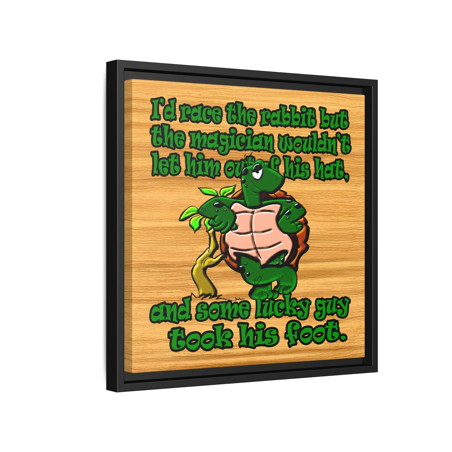 turtle race - framed canvas art (butterscotch wood finish)
