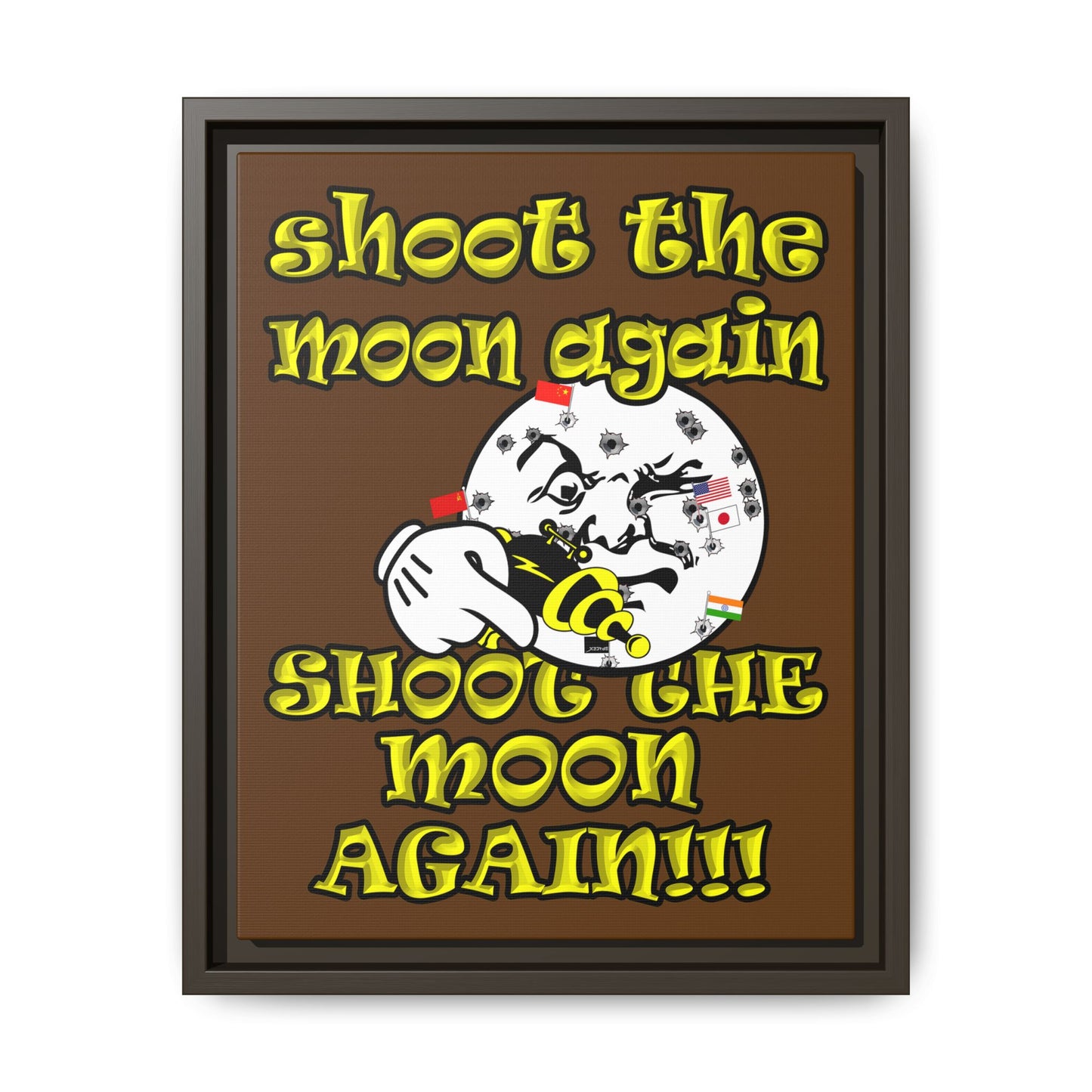 shoot the moon again - framed canvas art (brown)