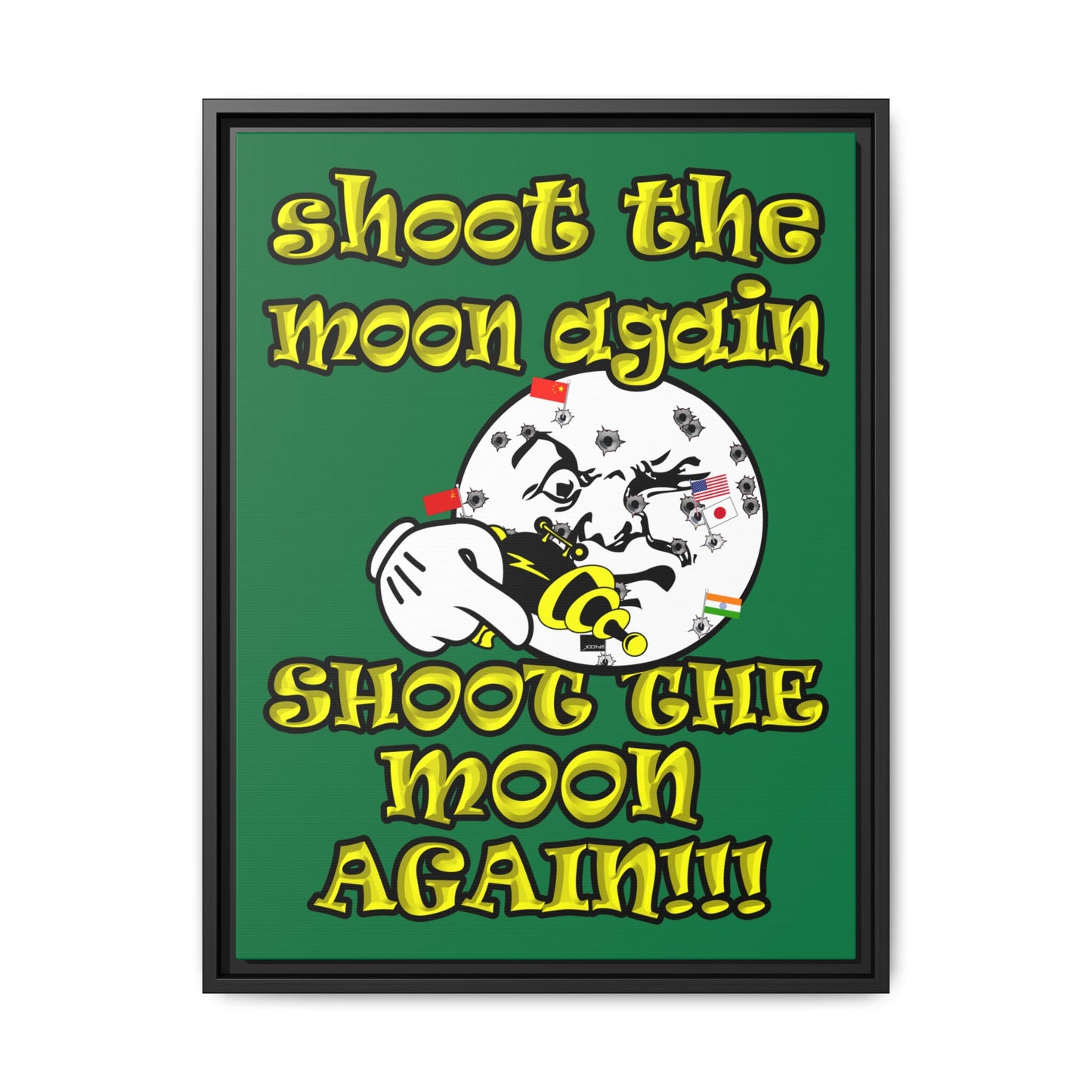 shoot the moon again - framed canvas art (dark green)