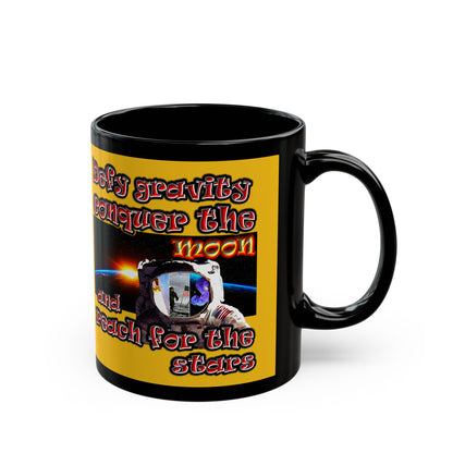 defy conquer reach - Black Mug (yellow)