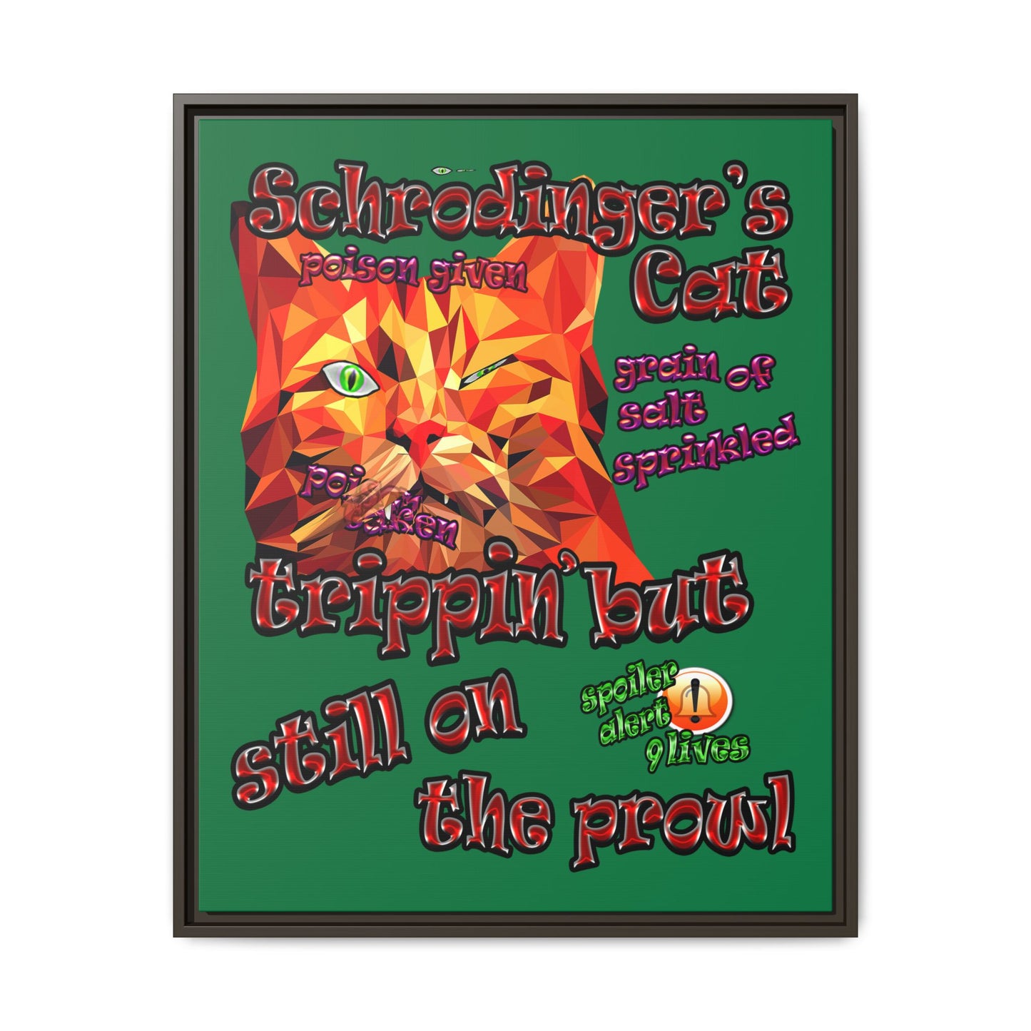 schrodinger's cat - framed canvas art (dark green)