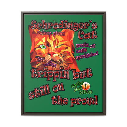 schrodinger's cat - framed canvas art (dark green)