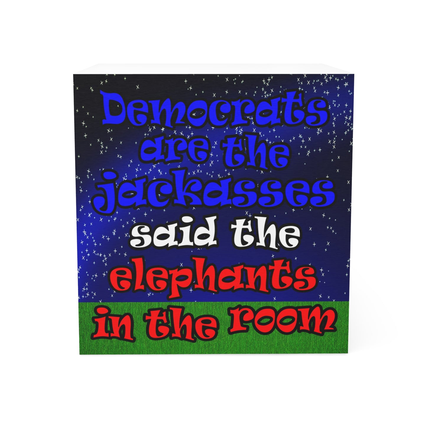 donkeys and elephants - note cube ('snoops' background)