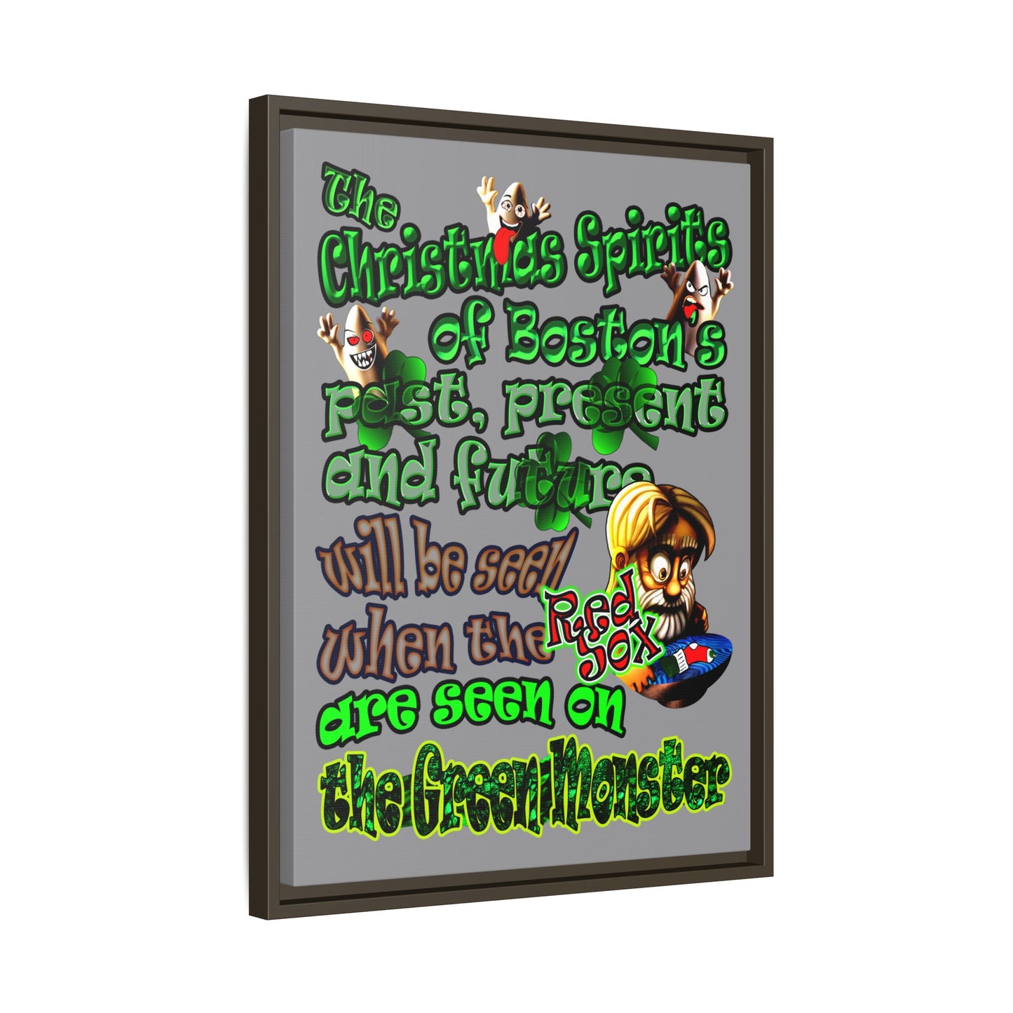 christmas spirits of boston - framed canvas art (grey)