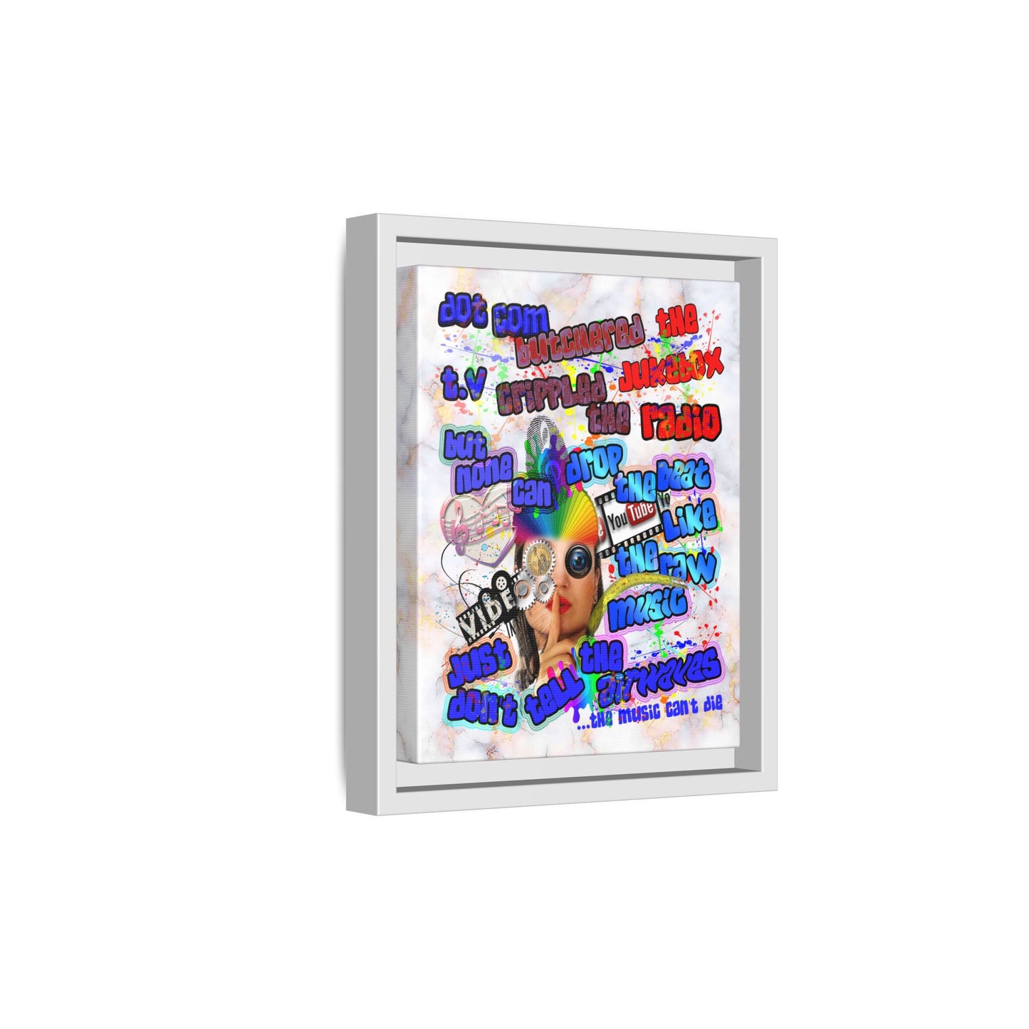 drop the beat - framed canvas art (white marble)