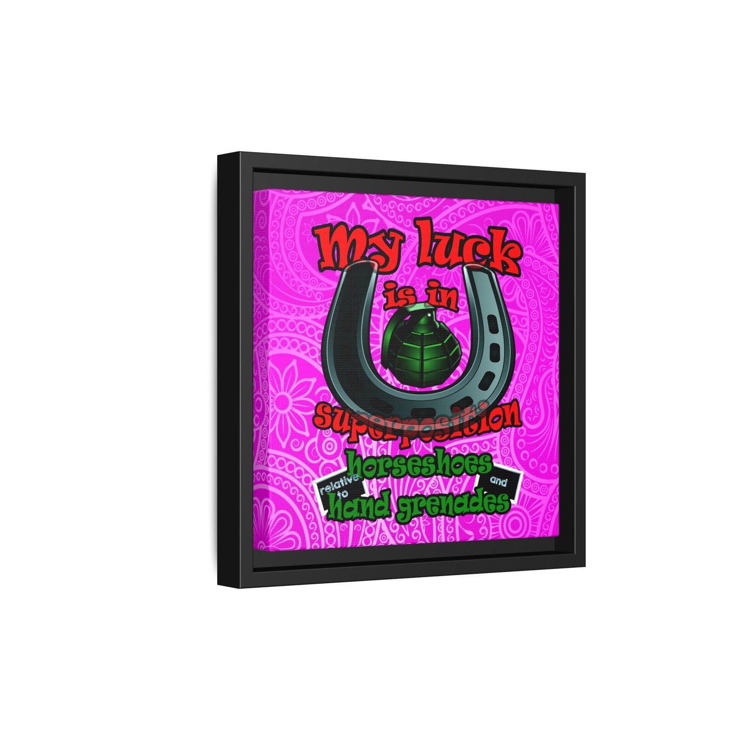 my luck - framed canvas art (pink swirl)
