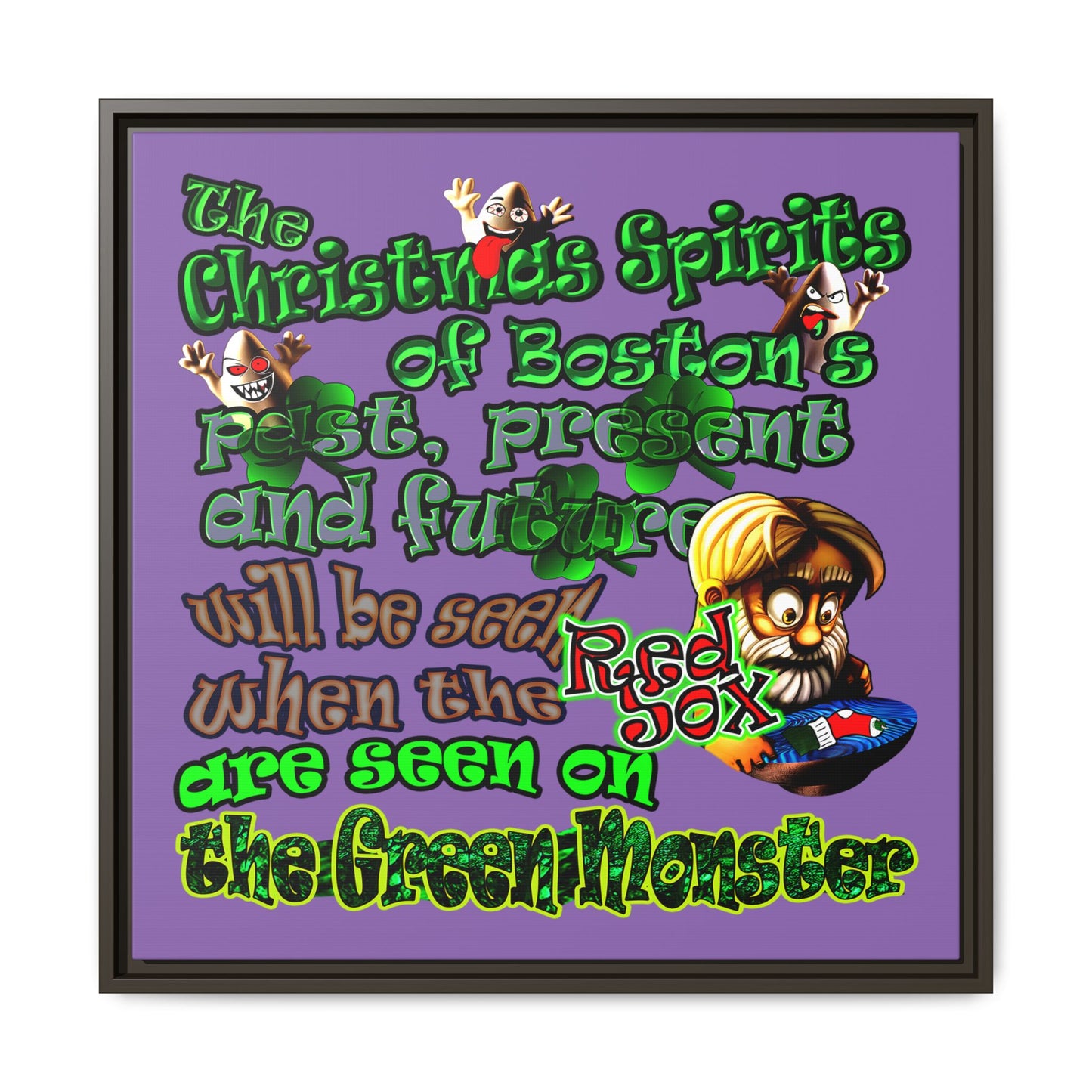 christmas spirits of boston - framed canvas art (light purple)
