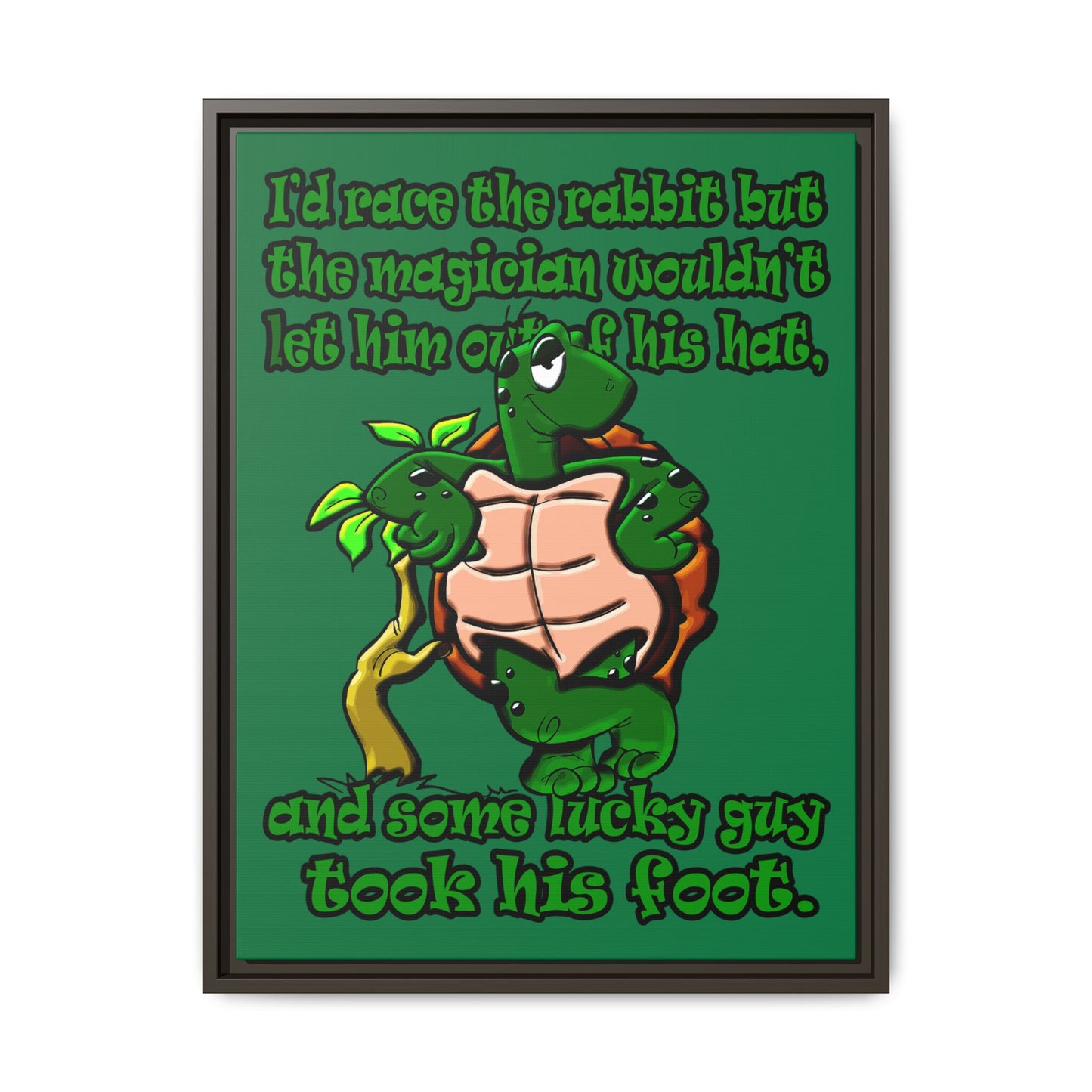 turtle race - framed canvas art (dark green)