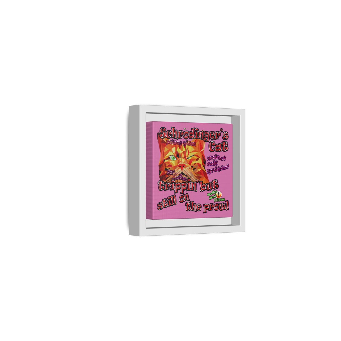 schrodinger's cat - framed canvas art (light pink)