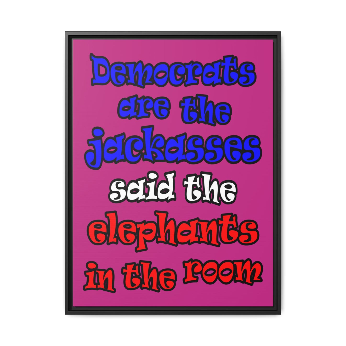 donkeys and elephants - framed canvas art (pink)