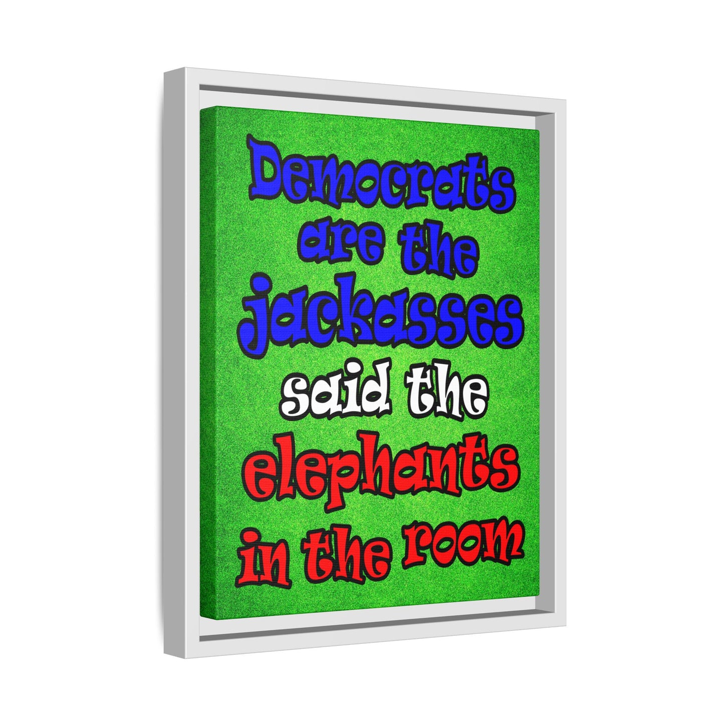 donkeys and elephants - framed canvas art (green turf)