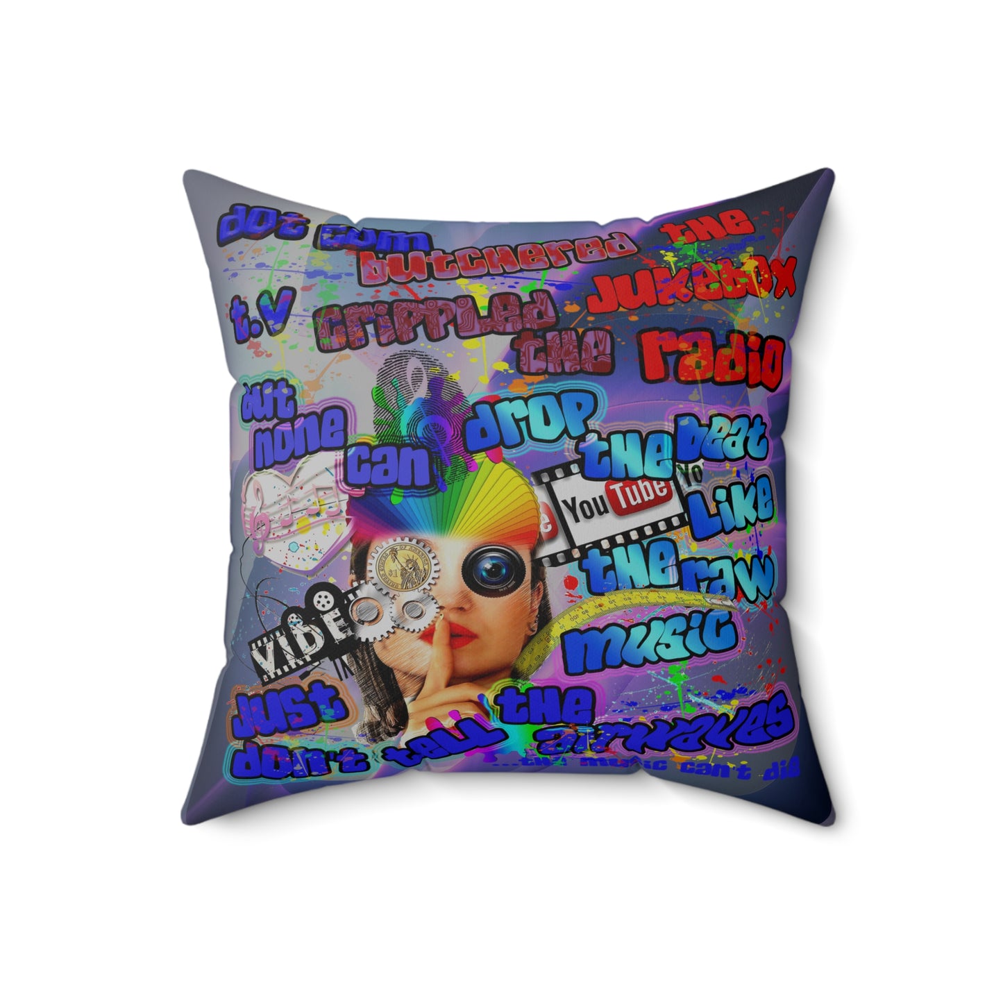 drop the beat - Spun Polyester Square Pillow - (grey-pink wave)