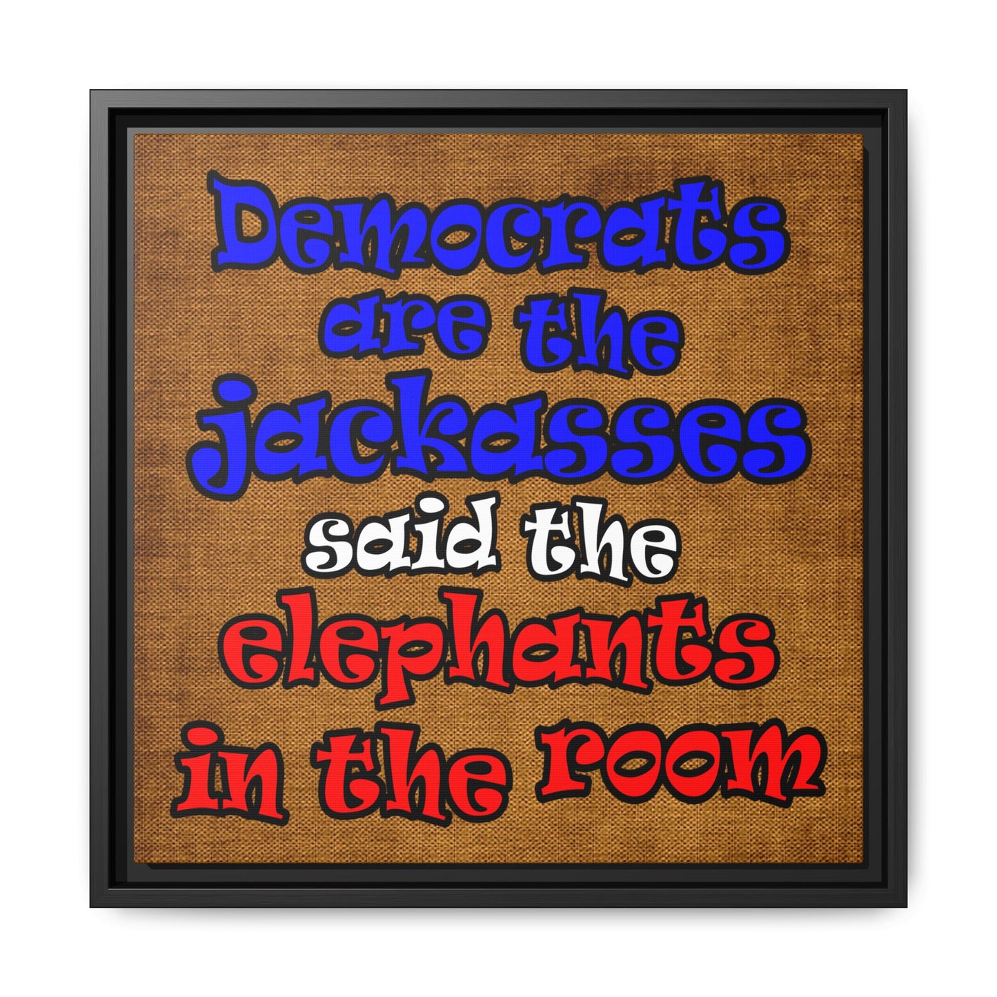 donkeys and elephants - framed canvas art (brown papyrus)