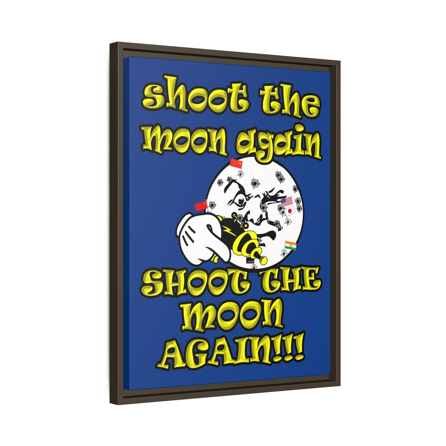 shoot the moon again - framed canvas art (dark blue)