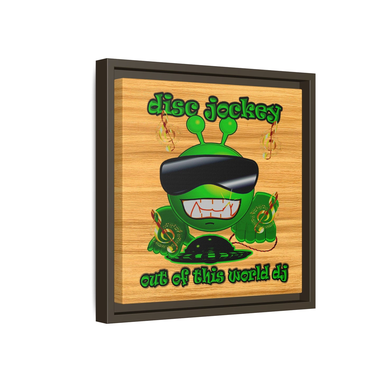 disc jockey - framed canvas art (butterscotch wood finish)