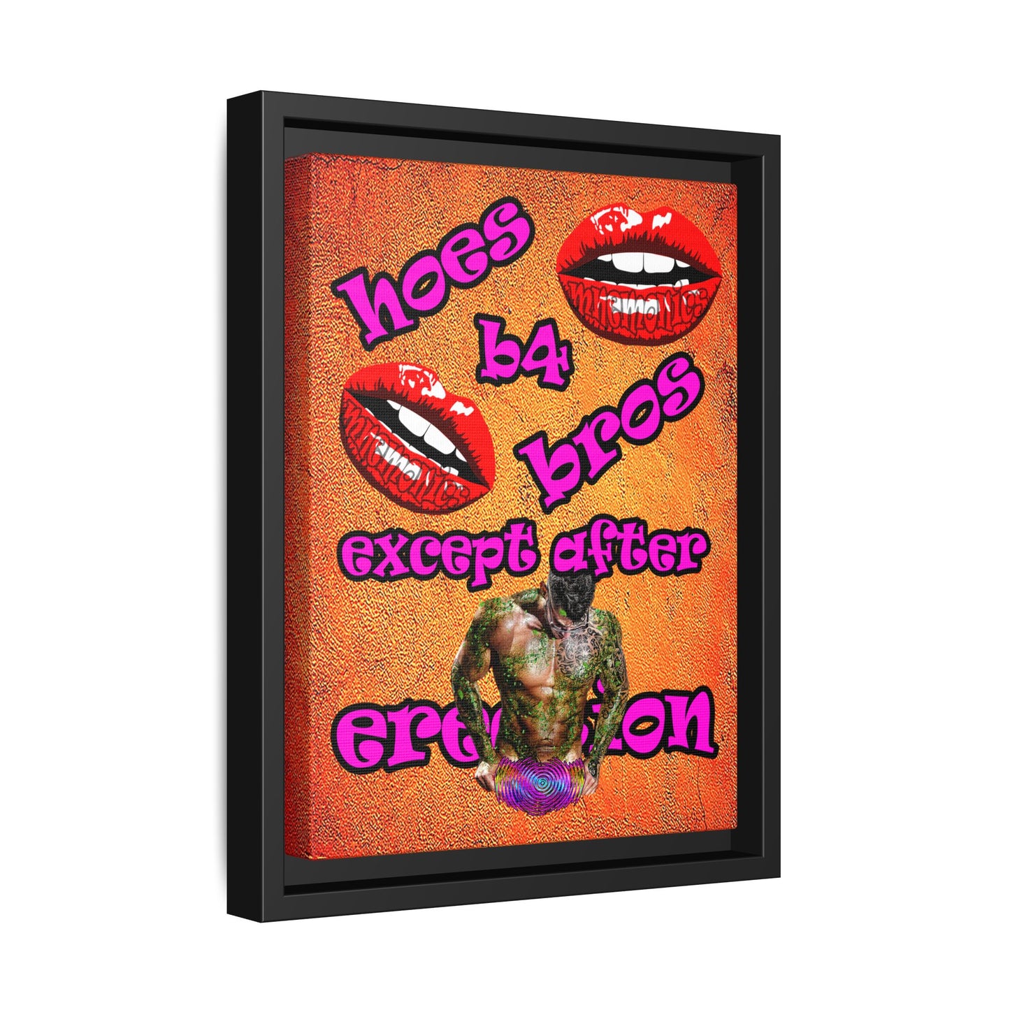 hoes b4 bros - framed canvas art (burnt orange)