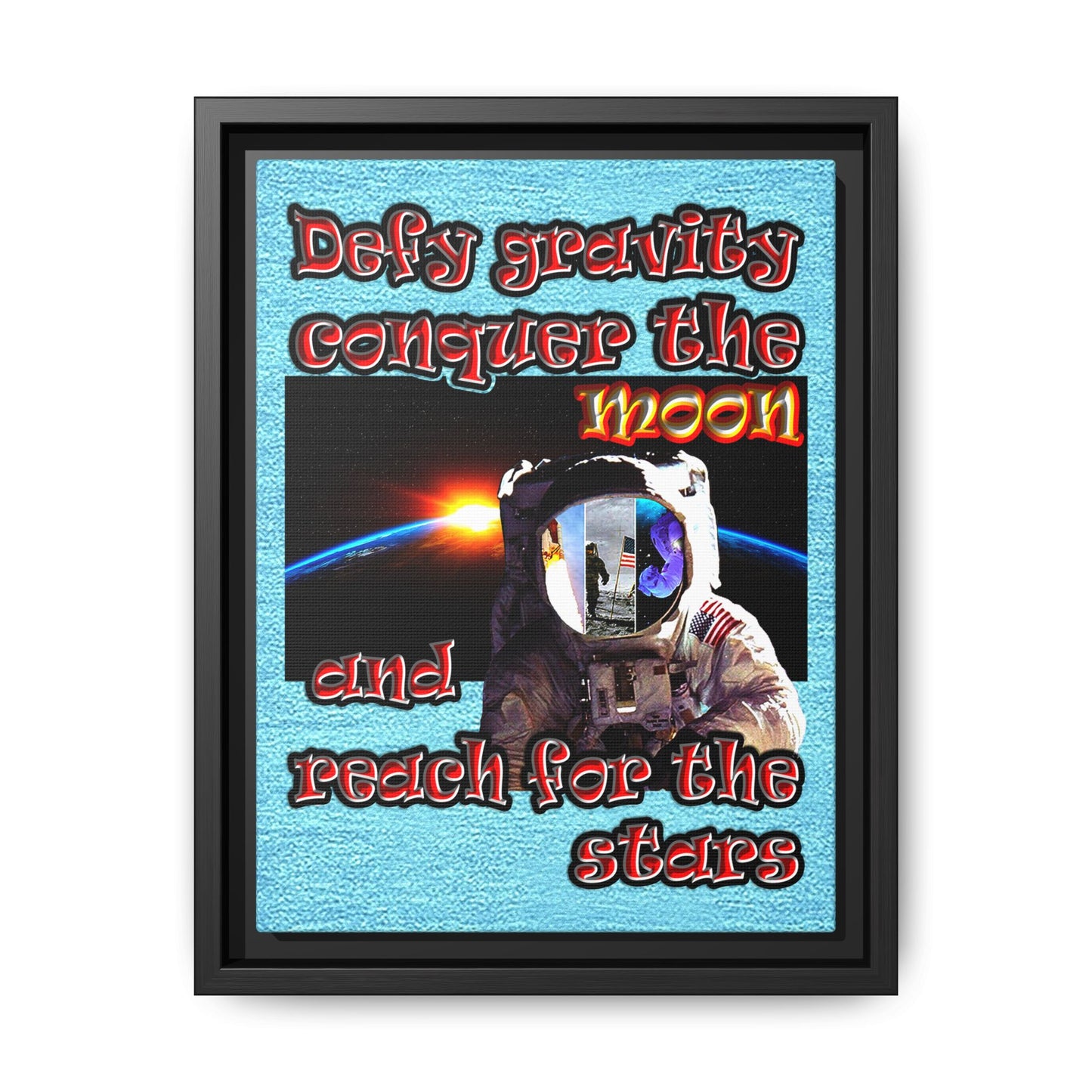 defy conquer reach - framed canvas art (faded blue)
