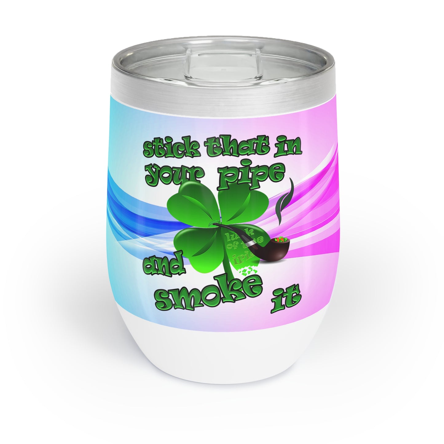 celtics logo - Chill Wine Tumbler (light blue-pink wave)