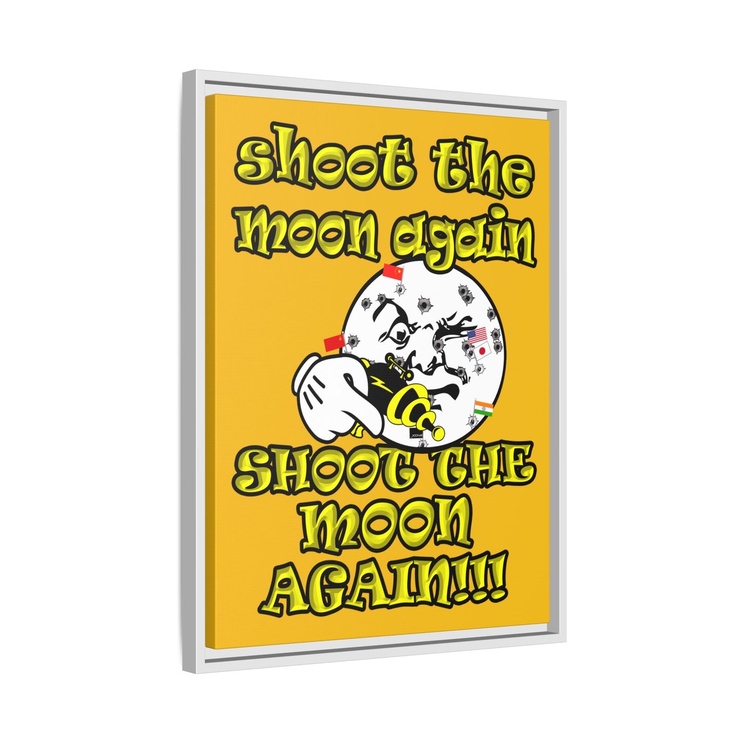 shoot the moon again - framed canvas art (yellow)